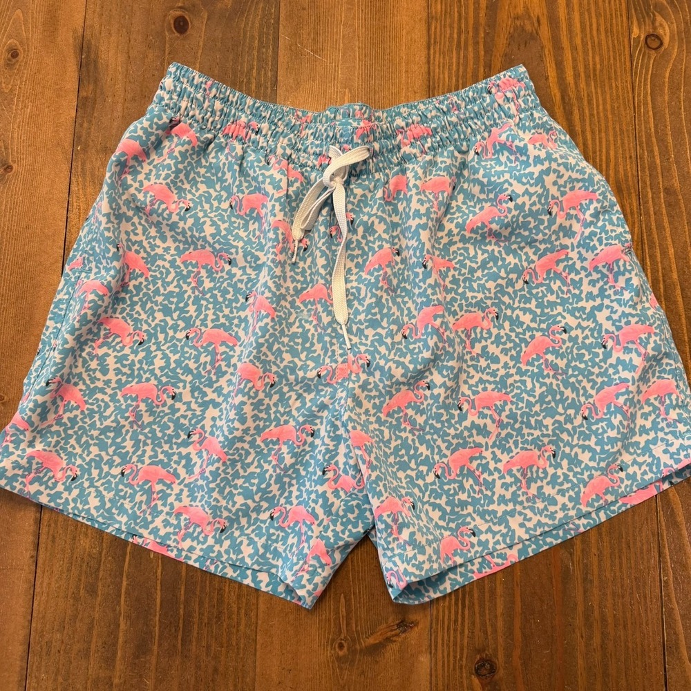 Chubbies Swim Trunks Men M "Domingos Are For Flamingos" Mesh Lined Preppy Shorts